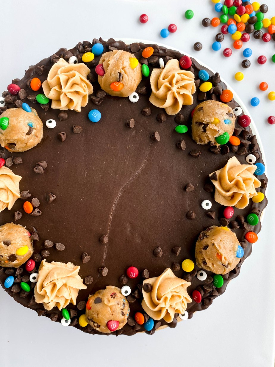 The Most Fun Chocolate Layered Cake with Edible Monster Cookie Dough