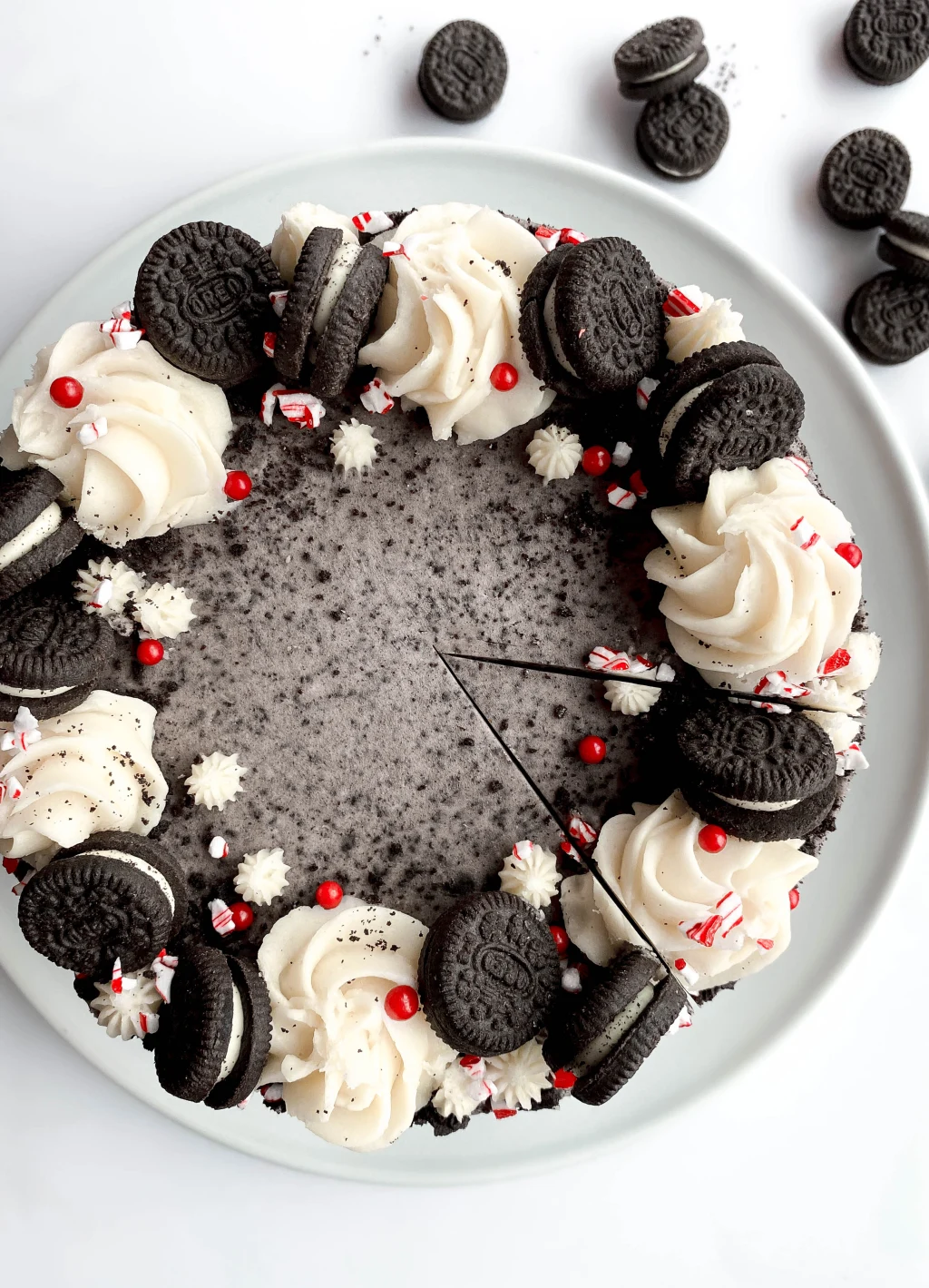 Holiday Oreo and Peppermint Layered Cake with Oreo Buttercream